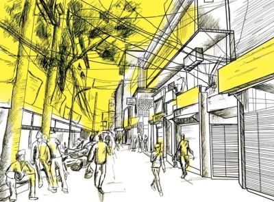 Architecture architectural rendering architectural visualization architecture cityscape crowd digitalart environment illustraion market sketch yellow