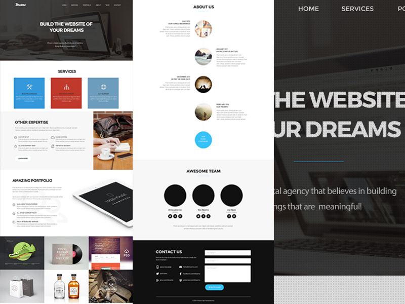Dream One Page Web Template (Freebie) freebie web template onepage for free download