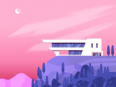 Illustration - Architecture architecture bluck blue challenge house illustration illustrator landscape lyon modern pink white