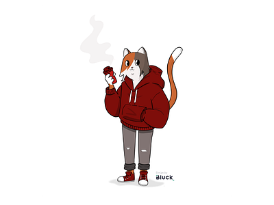 Illustration - Street cat animal bluck cat character clothing coffee grey illustration illustrator red sweat sweatshirt white