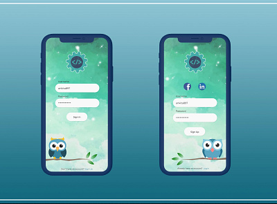 Login and Sign Up Page app blue branding design hackathon iphone app logo minimal owls seagreen ui ux
