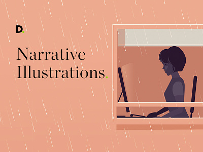 Narrative illustrations computer girl illustrations rain sketch window
