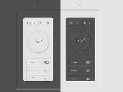clock alarm app appdesign clock design neomorphism night mode ui uidesign ux