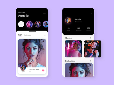 Social App app black design ios social ui