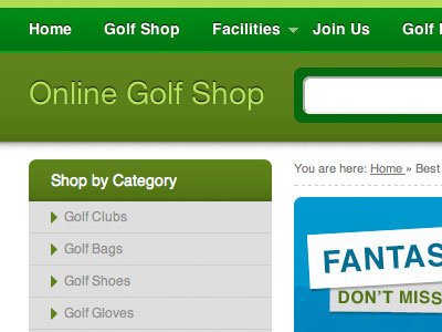 Design for golf equipment website