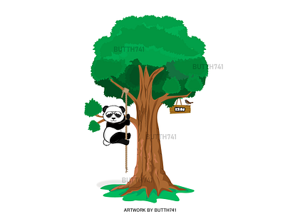 Panda riding tree illustration