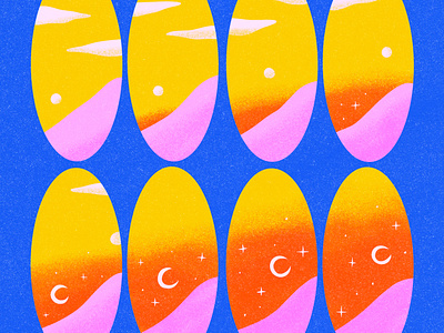 Progression by Night abstract sunrise design drawing emily lynn design emily lynn perelman emily perelman freelance designer freelance illustrator grain illustration ovals phases of the moon procreate progression sunrise sunset sunset illustration surreal illustration texture textured illustration