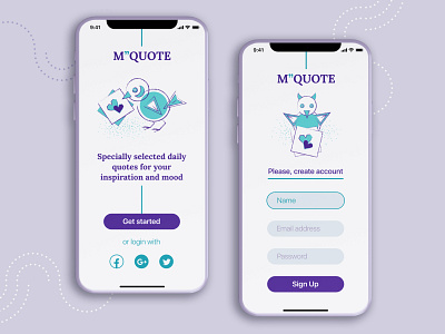M"QUOTE concept mobile app app concept design figma flat green illustraion minimal mobile mobile app mobile design purple quote uiux web