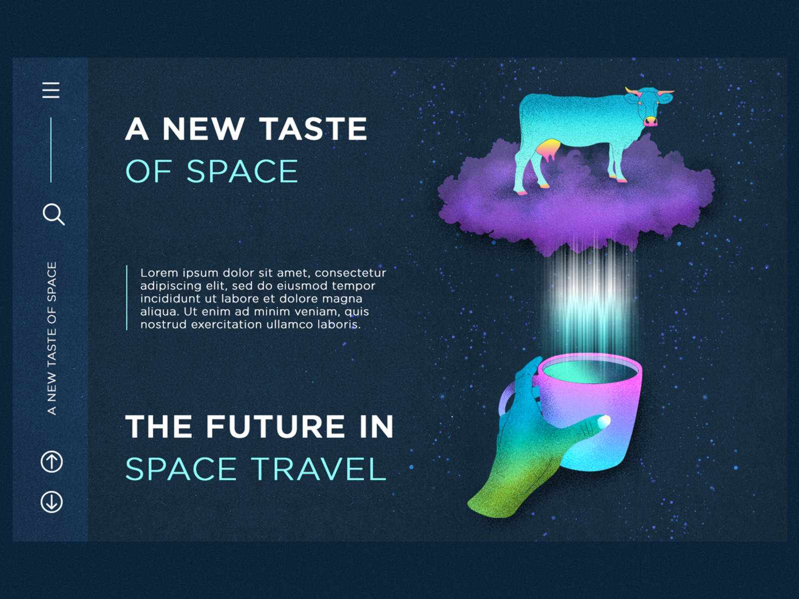Morning in space character coffee coffee cup concept conceptual cow creative design creative web design figma flat illustration illustration art morning purple space ui uidesign web illustration webdesign