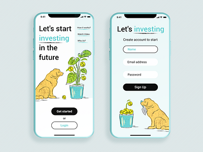 Investment App app concept design dog doggo illustration invest investment investment app mobile mobile app plants ui ui ux