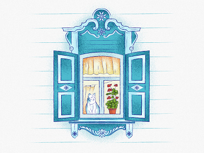 Russian window surrounds art blue cat concept creative design ethnic graphic design illustration illustration art russian russianwindow sojanelas surrounds window