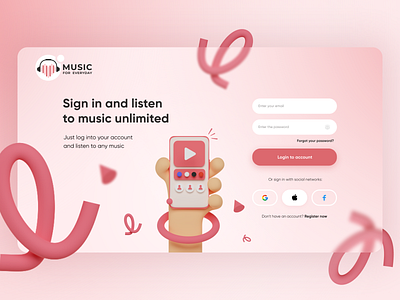 Design concept of login page for music app