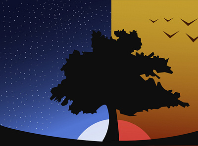 Tree in front of day and night design illustration vector web