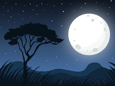 Night sky savana design flat illustration vector