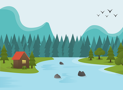 Forest camping design flat illustration ui vector