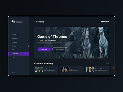 Video Streaming App Interface app app design figma game of thrones hbo interface streaming app tv app tv series tv shows ui ui design