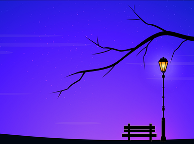 Dusk bench design dusk illustraion illustrator lamp lantern stars