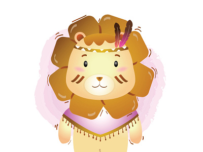 a cute lion in a headdress with feathers adobe photoshop animal animals apahce characterdesign cute cute animal cute art design illustration illustration art indian lion