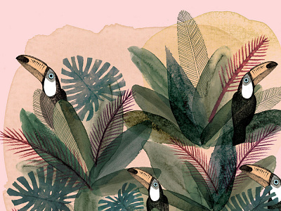Selva animals illustration pattern toucans