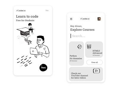 codeco app app design coding courses design education app educational app educational illustration illustration minimal online course online courses python ui