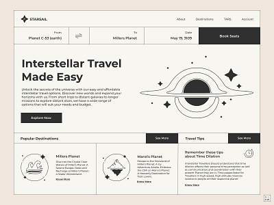 Interstellar Travel Landing page concept christopher nolan design galaxy gargantula interstellar landing landing page manns planet millers planet minimal nolan outline drawing space space tourism spacex travel ui web website