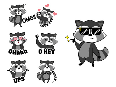 Tiny Racoon Stickers design illustration illustrator raccoon sticker sticker design stickers vector vector illustration vectorart