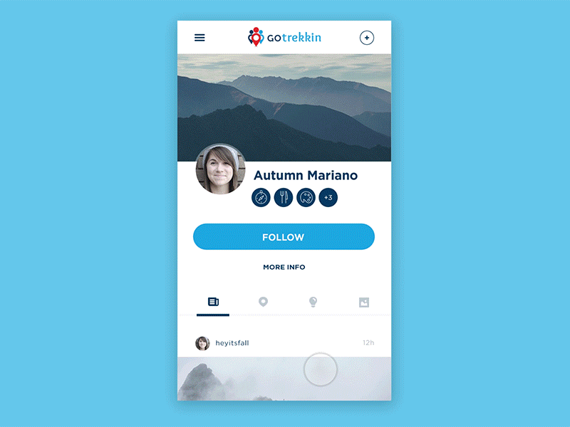 GoTrekkin Profile View animation mobile profile travel ux