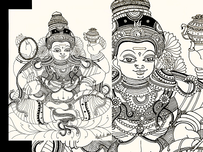 Saraswathy_Kerala mural Lines goddess illustration indian culture kerala keralatourism line art lineart mural design muralart pen drawing