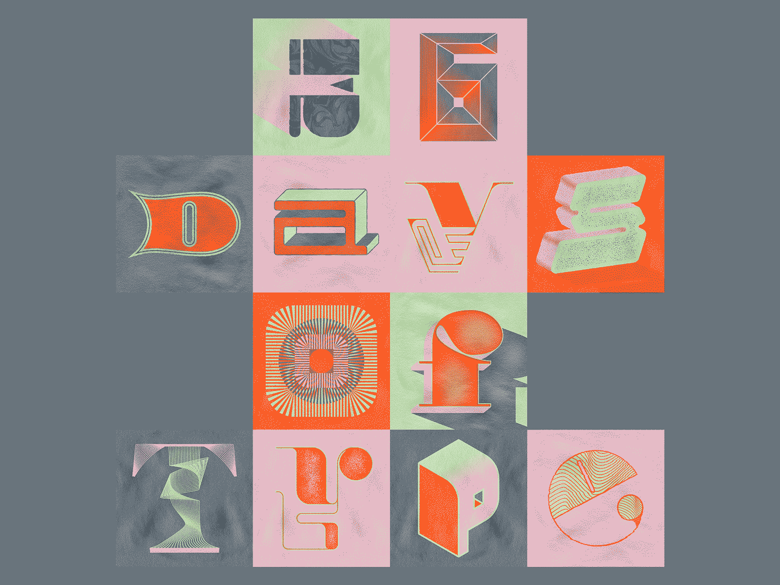 36 Days of Type Full Series 36days 36daysoftype 36daysoftype08 3d alphabet color palette experimental illustrator photoshop texture type design typography vector