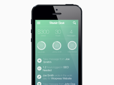 MobileDesk Dashboard dashboard graphs green iphone light ui