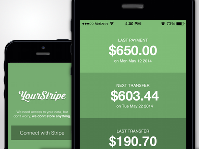 YourStripe api dashboard green iphone payments stripe ui