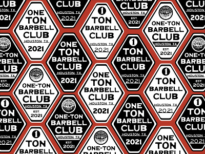 One-Ton Barbell Club Badge Design apparel design badge branding coffin coffin badge custom lettering design globe graphic design gym illustration letterforms logo