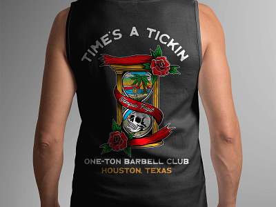 T-shirt Design One-Ton Barbell Club apparel design badge branding custom lettering design graphic design gym handrawn hourglass illustration letterforms logo