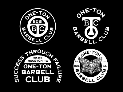 One-Ton Barbell Club Badge Set badge branding circle logo custom lettering design graphic design gym illustration letterforms logo monogram