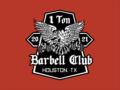 One-Ton Barbell Club Eagle Logo apparel design badge branding custom lettering design eagle graphic design gym gym branding illustration letterforms logo rock logo