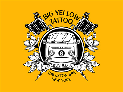 Big Yellow Tattoo VW Bus Logo automotive badge branding bus car custom lettering design graphic design gym illustration letterforms logo tattoo tattoo logo vw bus