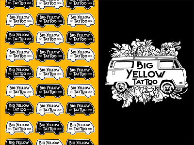 Big Yellow Tattoo Bus logo and Pattern automotive badge branding bus car custom lettering design graphic design illustration letterforms logo tattoo tattoo logo vw bus