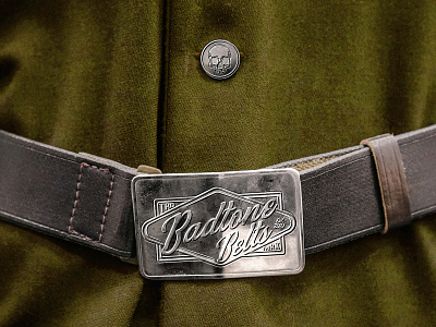 Bad Tone Belts Logo applied to belt buckle apparel design badge branding custom lettering design graphic design illustration letterforms logo