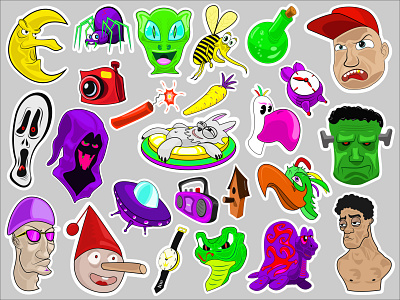 Cartoon sticker pack collection art characterdesign clipart comic art funny character illustration sticker design stickers vectorart