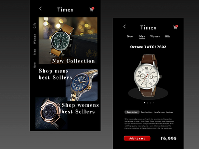 mobile app design of timex brand