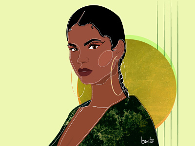 Emerald braids cartoon illustration design female character female designers female portrait illustration vector