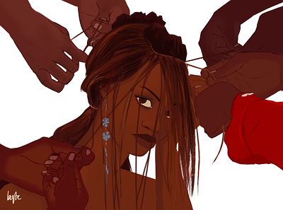 Braided african woman black woman braiding community design female character female designers female portrait hand illustration natural hair study