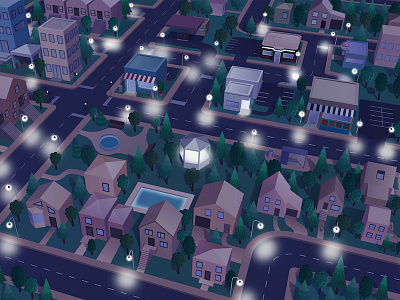 Vector City (Night Time) 3d building cars city palm roads trees urban urban planning vector