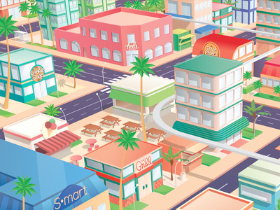 Vector Tropics animation cars city colors illustration monorail motion palm train trees tropical vector