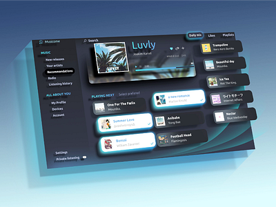 Luvly UI Kit | Music player use case cards components controls library menu mockup music player ui user interface