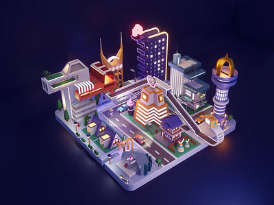 Warm City 3d 3dart affinitydesigner blender blendercentral branding city design eevee fanart graphic design illustration isometric isometricart isometricdesign lowpoly nighcity ui warmcity webdesign