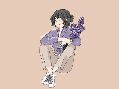 A girl, Saying hi to spring flower illustration girl illustration illustration portrait