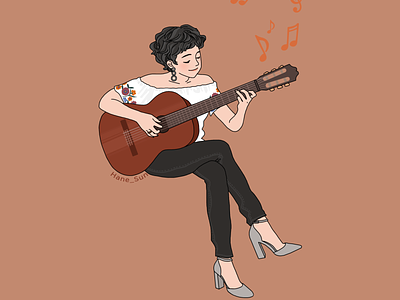Enjoy the music girl illustration guitar illustration music player