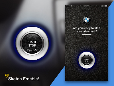 BMW start button sketch freebie! app button car design free freebie sketch skeuomorphic vector