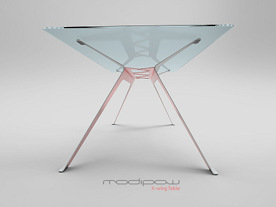 X-wing Table design (copper & blue) add furniture glass modern product design rendering sheet metal starwars table x wing